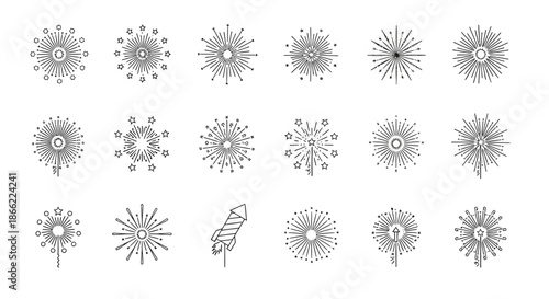 Wallpaper Mural Set of hand drawn fireworks, firecrackers, and rockets isolated on festive design elements for holiday celebrations Torontodigital.ca