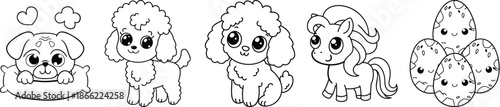 Adorable Puppy Collection Cute Dog Illustrations Vector Set For Kids Coloring Pages