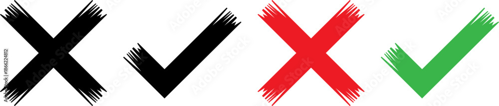 Obraz premium Minimalist checkmark and cross symbols