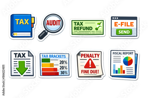 Tax and finance colorful vector icons set
