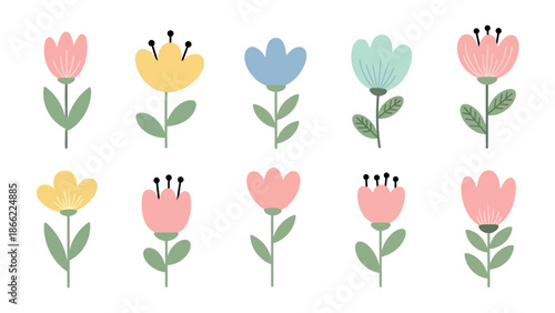 Floral Ensemble: A collection of meticulously illustrated flowers bursts forth with vibrant hues, their petals delicately crafted to bring a touch of nature's beauty to life. 