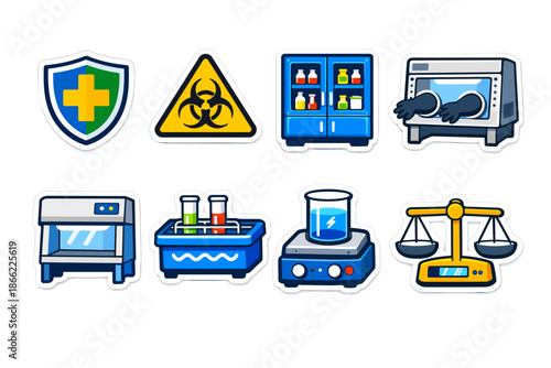 Laboratory and Safety Cartoon Icons Set
