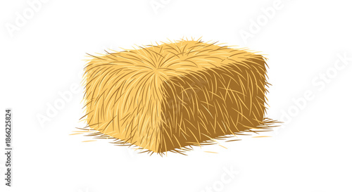 Realistic vector illustration of a single rectangular hay bale made of dried straw stands out on a clean white background for farm themes.
