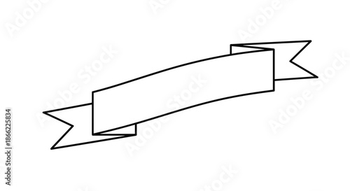 Simple black and white line art drawing of a curved ribbon banner provides a classic design element for headings, titles, and labels.