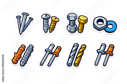 Construction and Fastening Tools Cartoon Icons Set