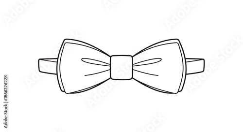 Simple black and white outline of a formal bow tie accessory for men's fashion or formal event decorative designs.