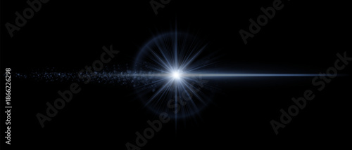 Soft optical flare with bright glowing beam and smooth transparency. Perfect for photo overlays, video highlights, and light-based visual design.