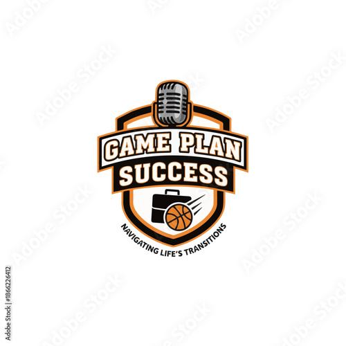 Modern Sports Podcast Shield Logo with Microphone Icon – Perfect for Podcast, Coaching, Motivation, and Business Branding