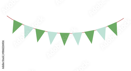 Simple string of green and light blue triangular bunting flags for party decoration, celebration, and festive events.