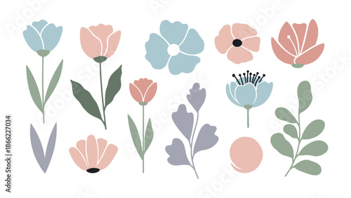 Floral Elements in Pastel: This collection showcases delicate floral elements in soft pastel hues, perfect for adding a touch of elegance and charm to your designs.