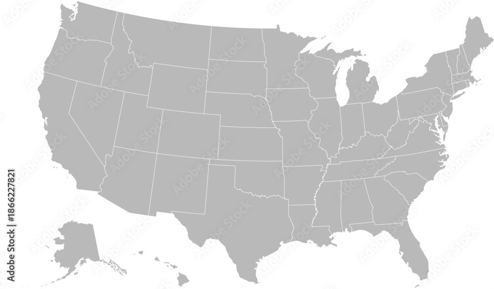 Fototapeta premium United States vector map with state boundaries, including Alaska & Hawaii (Albers equal area conic projection, PPT-compatible & fully editable)