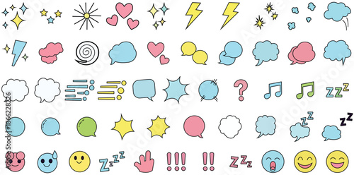 Emoticon Collection: A vibrant assortment of diverse emoticons, emojis, and symbols, each conveying a unique emotion or concept. Perfect for adding a touch of personality and flair.