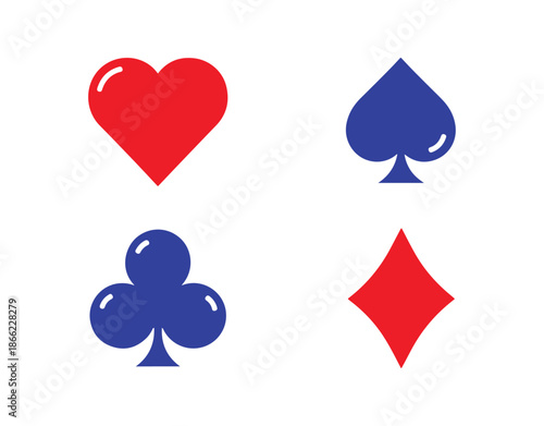 Heart, spade, club, and diamond. Modern geometric icons representing playing card suits.