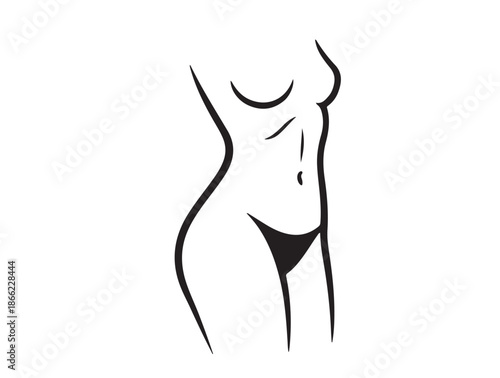 Graceful torso pose highlighting smart belly curve icon white background.