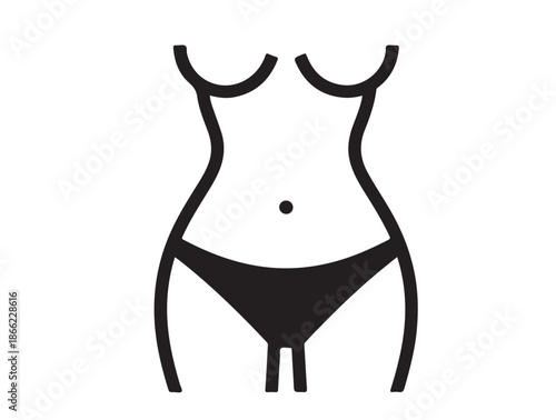 Minimal geometric interpretation of female belly figure icon white background.