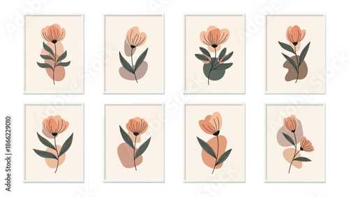 Abstract Floral Elegance: A curated set of abstract floral illustrations, each a unique expression of botanical artistry, rendered in soft, inviting tones and captivating shapes.