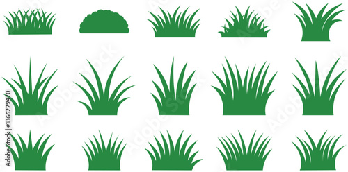 Fresh Green Grass Elements: A collection of fresh, green grass elements showcases various forms of nature's simple yet captivating designs. 