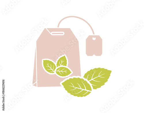 A straightforward mint tea bag icon. Fresh herbal drink sign. Mentha leaves symbol. Elements of quality design. Classic style. Vector graphic.