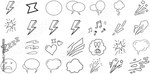 Doodle Set for Graphic Resources: A collection of various doodle graphic elements arranged on a single plain background, ready to add a creative and playful touch to any design or project.