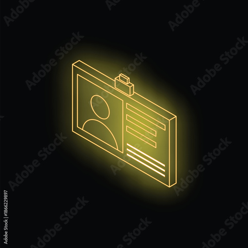 Yellow neon id card glowing on dark background representing concept of identification
