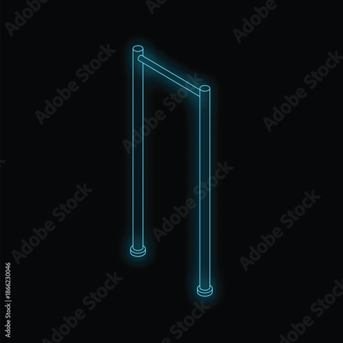 Neon pull up bar glowing on black background isometric view