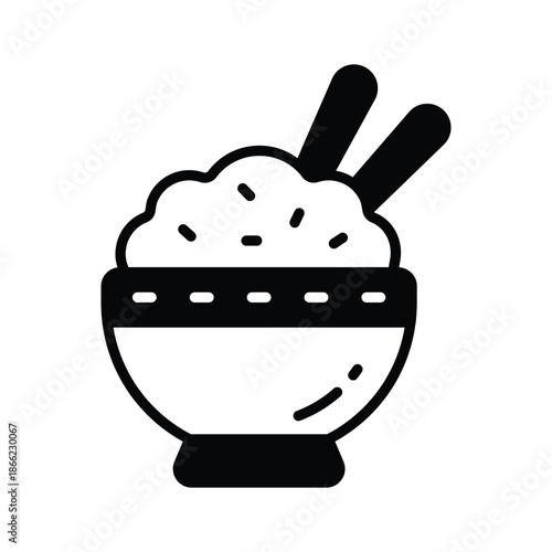 A well designed glyph icon of rice bowl food