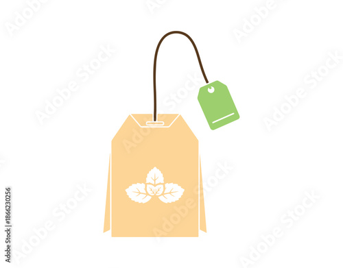 Simple icon of a mint tea bag. Fresh herbal drink symbol. Mentha leaves representation. Quality design features. Classic look. Vector art.