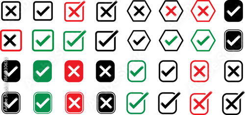 Colorful check and cross icons set