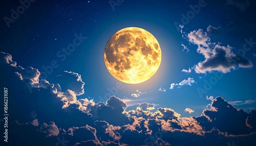 Wallpaper Mural Full Moon Shining Brightly in a Starry Night Sky with Clouds. Torontodigital.ca