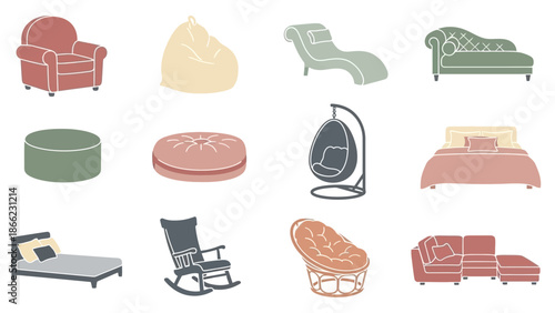 Collection of Various Cartoon Style Furniture Pieces.
