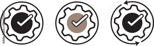 Quality Assurance Multiple Style Icon Design Vector - gear with a checkmark inside