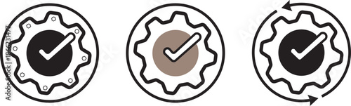 Quality Assurance Multiple Style Icon Design Vector - gear with a checkmark inside