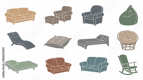 Collection of Various Furniture Pieces Illustrated.