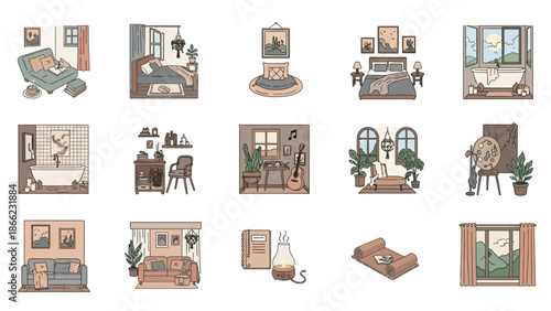 Collection of Various Interior Design Elements.