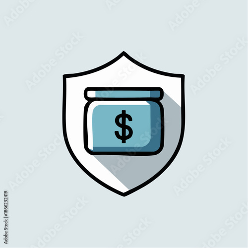 A vibrant illustration depicting a strong shield safeguarding a bag of money, symbolizing robust financial protection, secure investments, and wealth management safety concepts