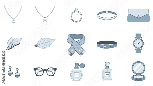 Fashion Accessories Jewelry Watches Cosmetics Illustration.