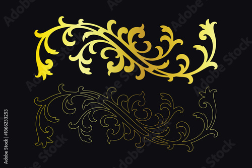 Elegant gold floral designs on black background