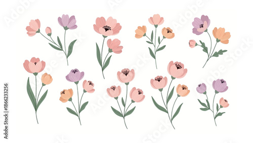 Floral Bouquet: A delicate ensemble of blooming flowers in soft, pastel hues, arranged in an artistic display, evoking a sense of gentle beauty and natural elegance.