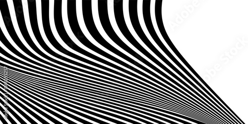 Black on white abstract perspective line wave stripes with 3d dimensional effect isolated on white background. eps10