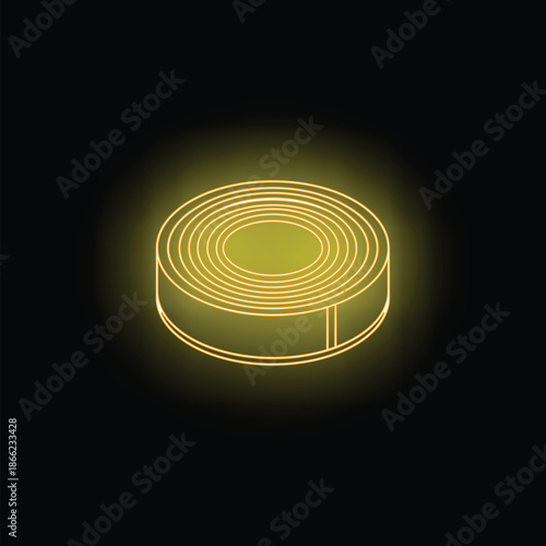 Neon yellow adhesive tape roll glowing on dark background, ideal for design projects that require a bright and modern aesthetic