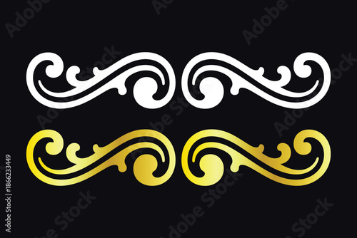 Elegant swirling decorative elements in white and gold