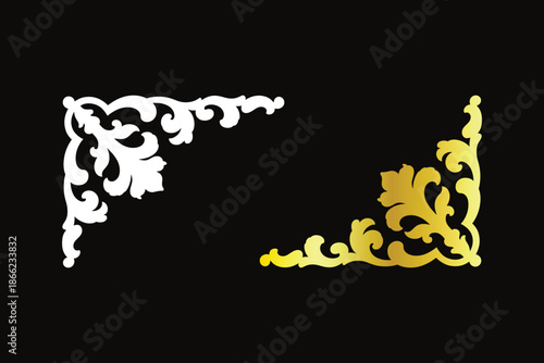 Intricate corner designs in white and gold