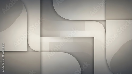 Subtle Grey White Abstract Geometric Layers with Curved Straight Interlocking Shapes.