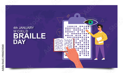 Man reads something in World Braille Day banner