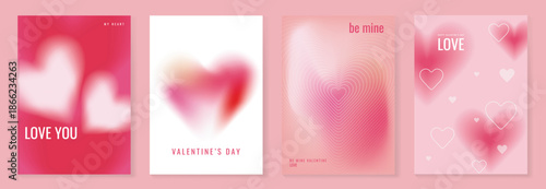 Valentine's Day heart posters set vector background illustration with pink and purple gradients and layered hearts. Romantic design for greeting cards, banners, social media and prints.