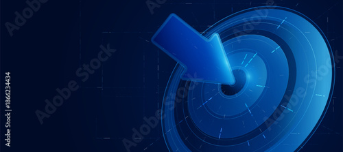 Futuristic Business Success Goal Concept with Glowing Target and Arrow