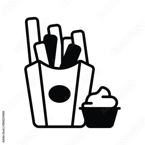 Fries with tomato sauce, modern glyph icon of fries potato snack