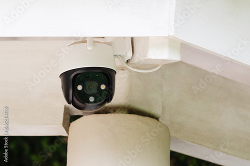 Close up of a security camera installed at home.