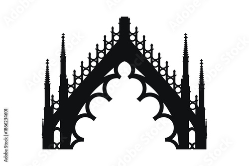 Intricate gothic archway with spires and traces