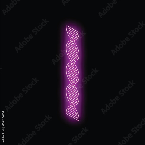 Bright neon purple dna double helix glowing on a dark background, representing genetic code and biological inheritance